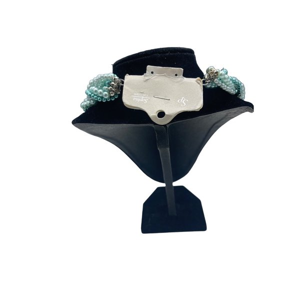 Shades of Green Twisted Pearl Necklace and Earring Set by Sophia Collection - Picture 4 of 10